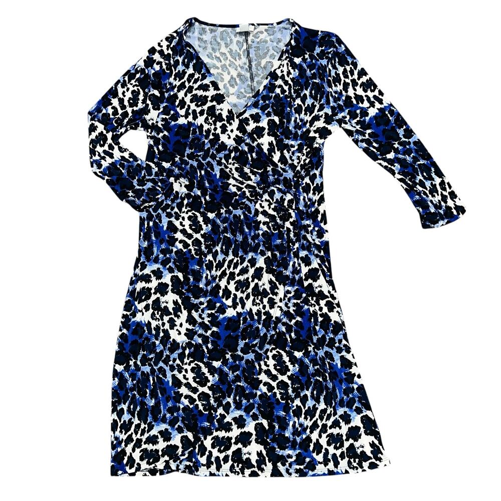 NWOT JACLYN SMITH COLLECTIONS Blue & Black Faux Wrap Dress Size L